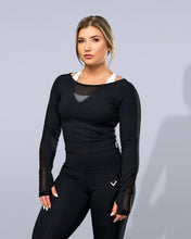 Load image into Gallery viewer, Luxe Mesh Long Sleeve Crop Black

