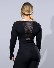 Load image into Gallery viewer, Luxe Mesh Long Sleeve Crop Black
